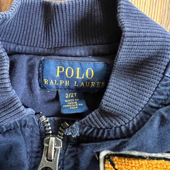 Polo Ralph Lauren Boys 2T Varsity Jacket Navy Blue Letterman "P" Patch Full Zip - Picture 3 of 8